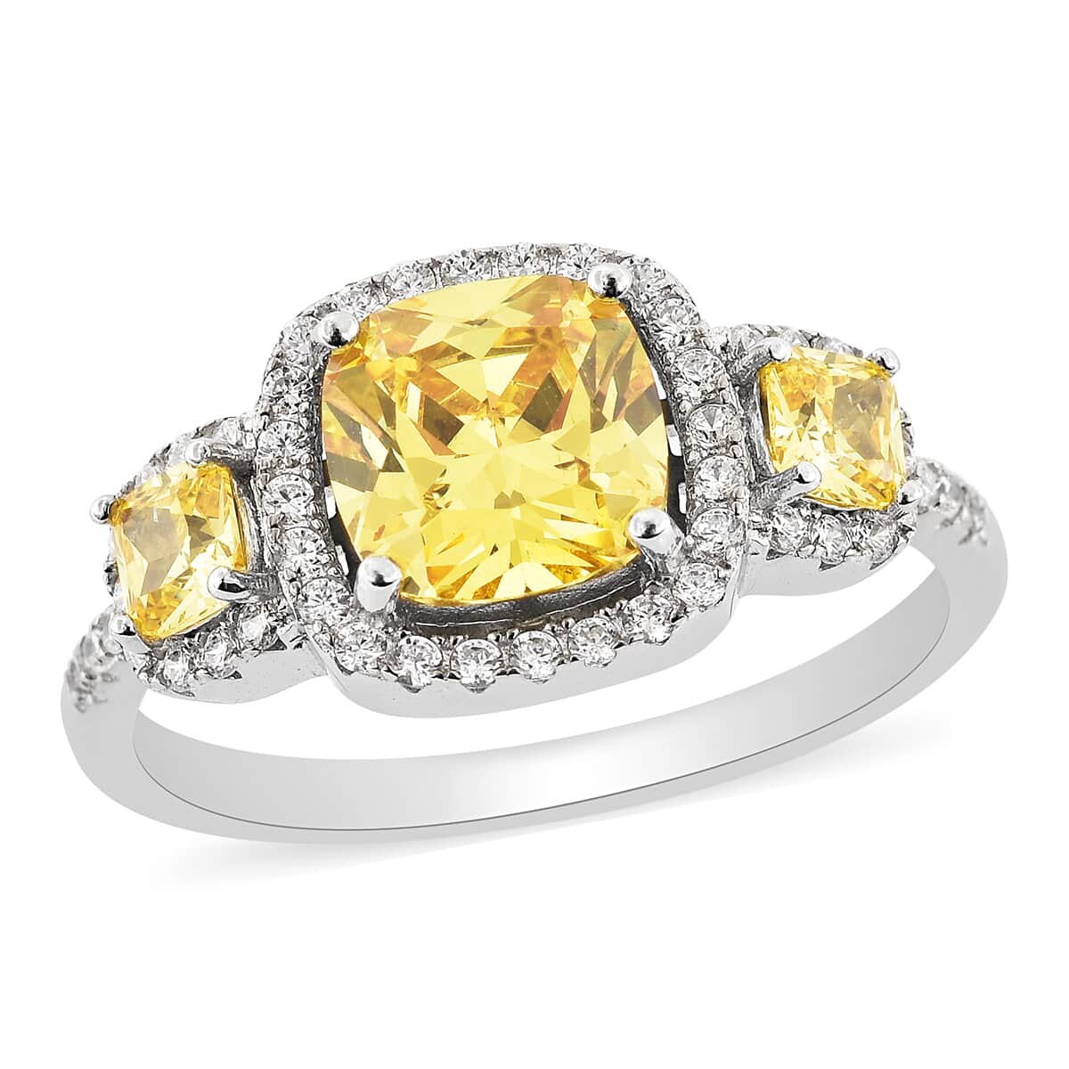 LUSTRO STELLA Finest Yellow and White CZ Ring in Sterling Silver (Size 11.0) 4.90 ctw image number 0