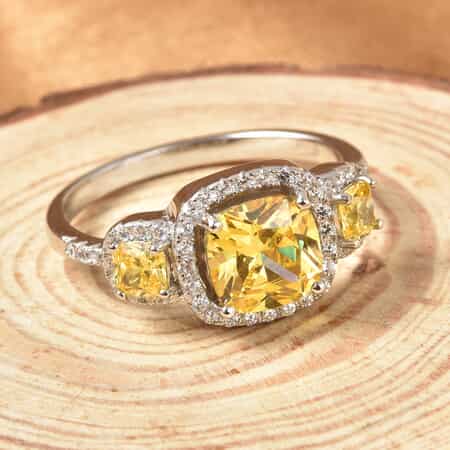 LUSTRO STELLA Finest Yellow and White CZ Ring in Sterling Silver (Size 11.0) 4.90 ctw image number 1