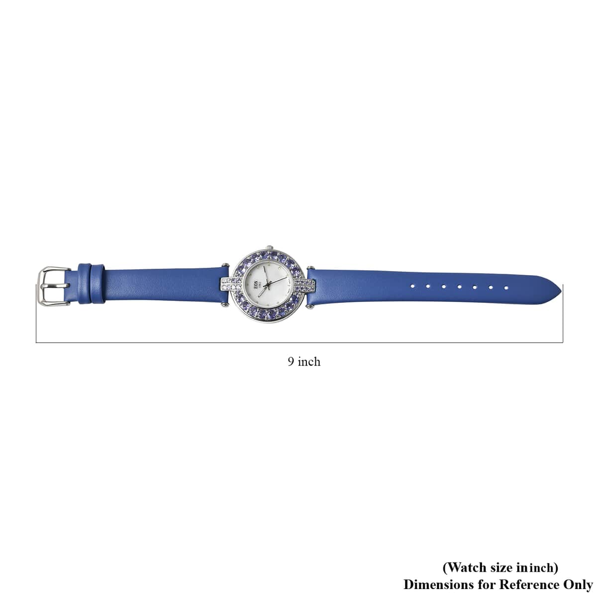 Eon 1962 Tanzanite, White Zircon Swiss Movement Style MOP Dial Watch with Sterling Silver Case and Blue Leather Strap 5.50ctw image number 5