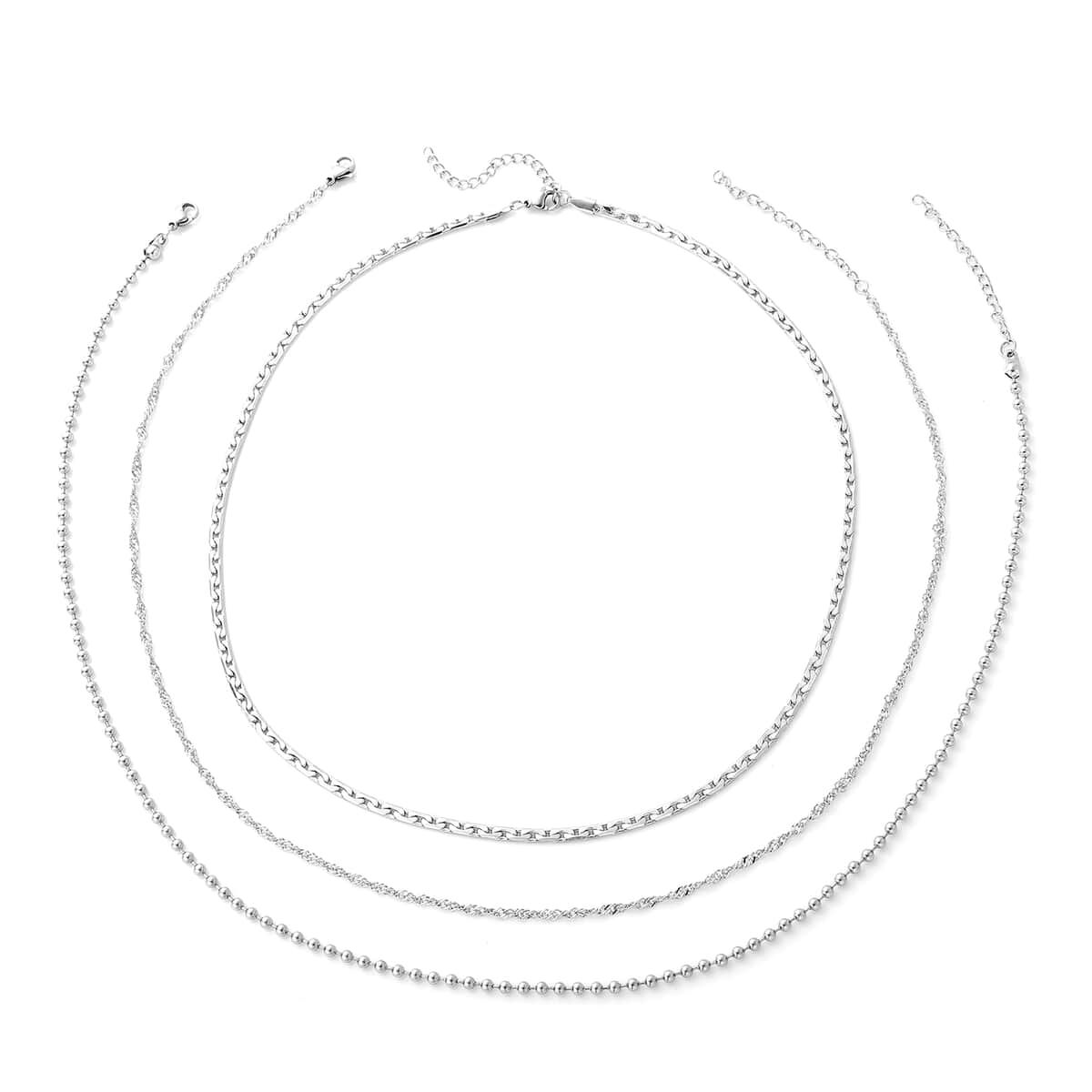 Set of 3 Beaded and Elongated Box Chain 20-22 Inches in Stainless Steel image number 0