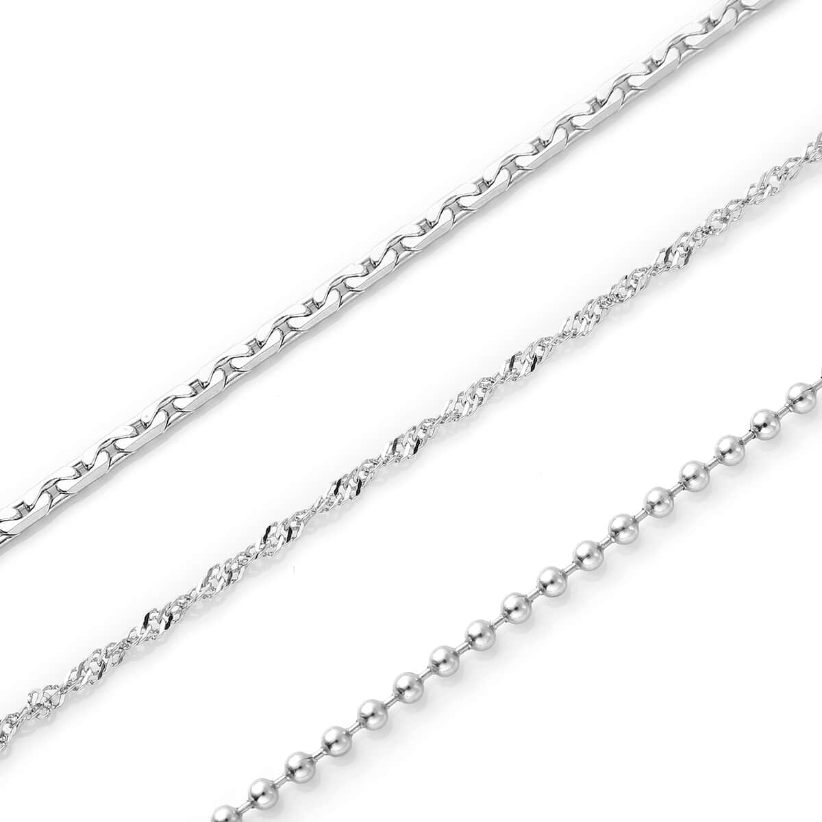 Set of 3 Beaded and Elongated Box Chain 20-22 Inches in Stainless Steel image number 2