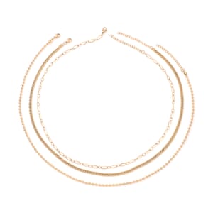 Set of 3 Double Woven, Beaded and Paper Clip Necklace 20-22 Inches in ION Plated Yellow Gold Stainless Steel