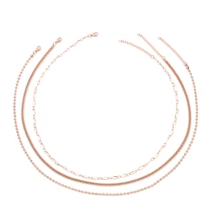 Set of 3 Double Woven, Beaded and Paper Clip Necklace 20-22 Inches in ION Plated Rose Gold Stainless Steel