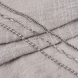 Set of 3 Beaded, Double Woven Four Sided & Paper Clip Bracelet in Stainless Steel (7-8.50 In)