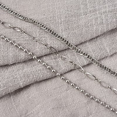 Set of 3 Beaded, Double Woven Four Sided & Paper Clip Bracelet in Stainless Steel (7-8.50 In)