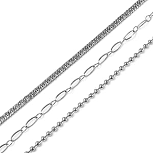 Set of 3 Beaded, Double Woven Four Sided & Paper Clip Bracelet in Stainless Steel (7-8.50 In)