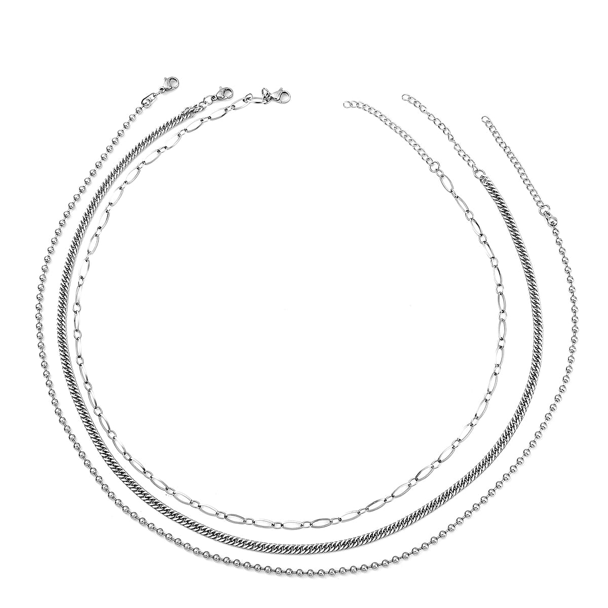 Set of 3 Wave, Cloud and Beaded Texture Necklace 20-22 Inches in Stainless Steel image number 0