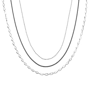 Doorbuster Set of 3 Wave, Cloud and Beaded Texture Necklace in Stainless Steel 20-22 Inches