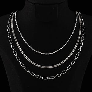 Doorbuster Set of 3 Wave, Cloud and Beaded Texture Necklace in Stainless Steel 20-22 Inches