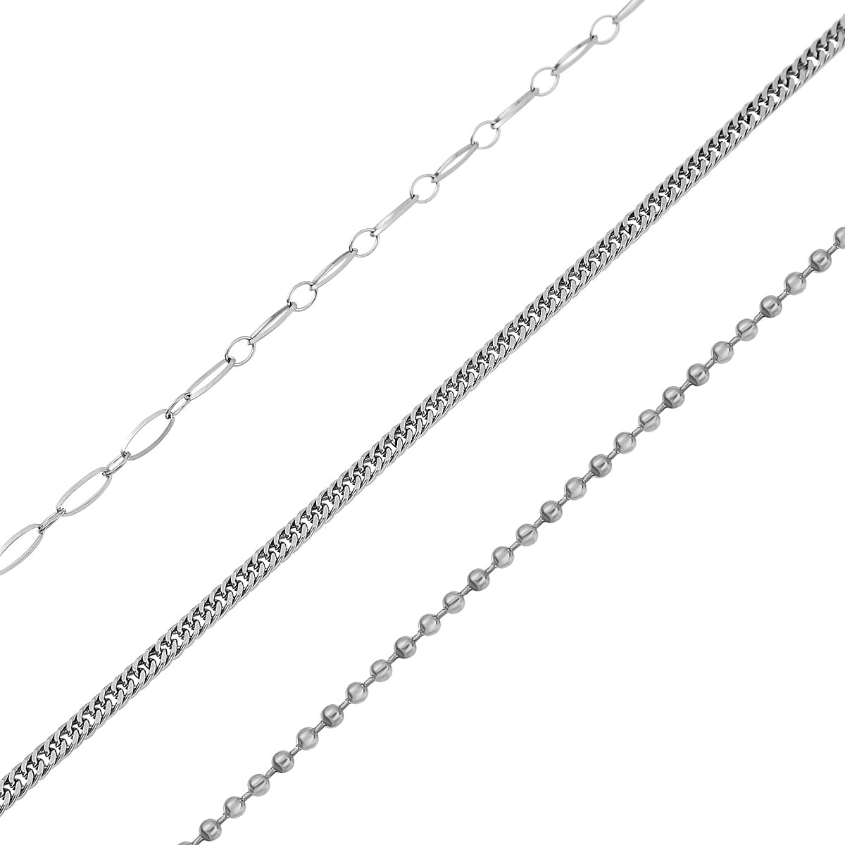 Set of 3 Wave, Cloud and Beaded Texture Necklace 20-22 Inches in Stainless Steel image number 2