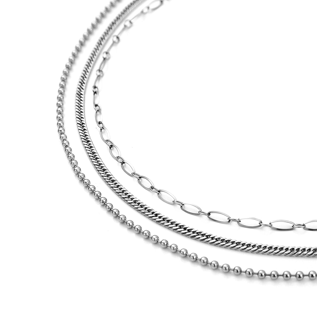 Set of 3 Wave, Cloud and Beaded Texture Necklace 20-22 Inches in Stainless Steel image number 3