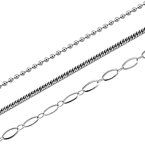 Doorbuster Set of 3 Wave, Cloud and Beaded Texture Necklace in Stainless Steel 20-22 Inches