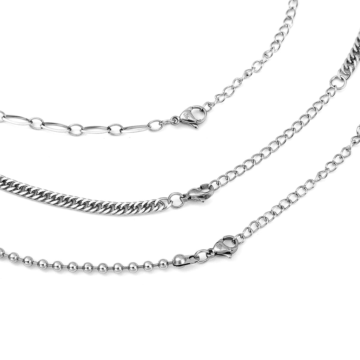 Set of 3 Wave, Cloud and Beaded Texture Necklace 20-22 Inches in Stainless Steel image number 5