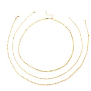 Set of 3 Wave, Cloud and Beaded Texture Necklace 20-22 Inches in ION Plated Yellow Gold Stainless Steel