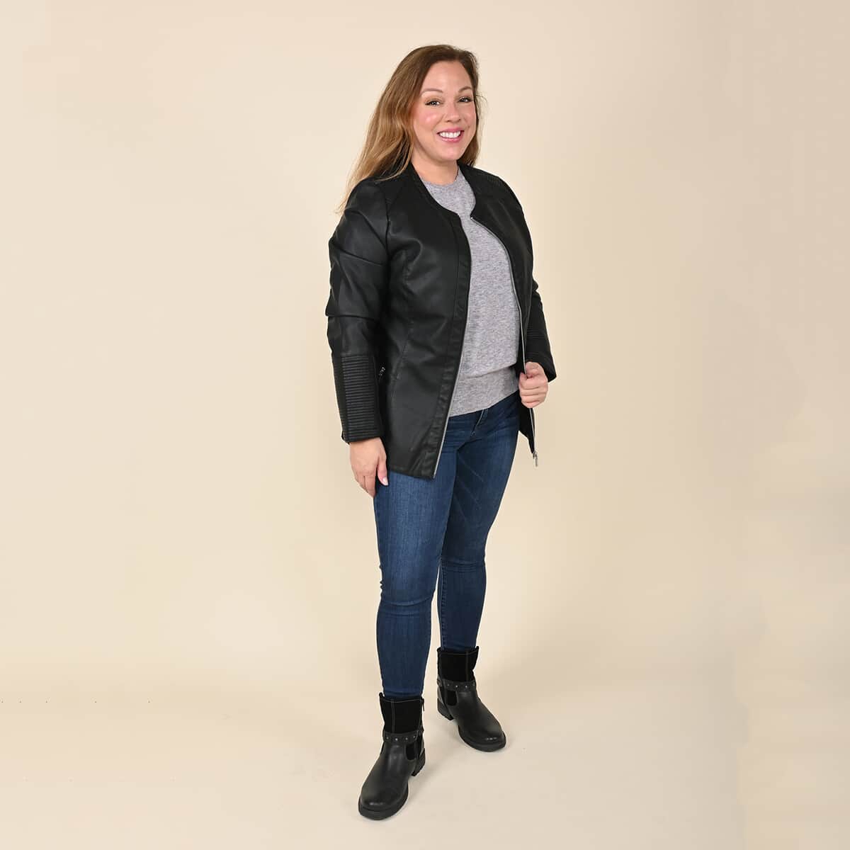 TAMSY Black Faux Leather Zip-Up Motorcycle Jacket - S image number 0
