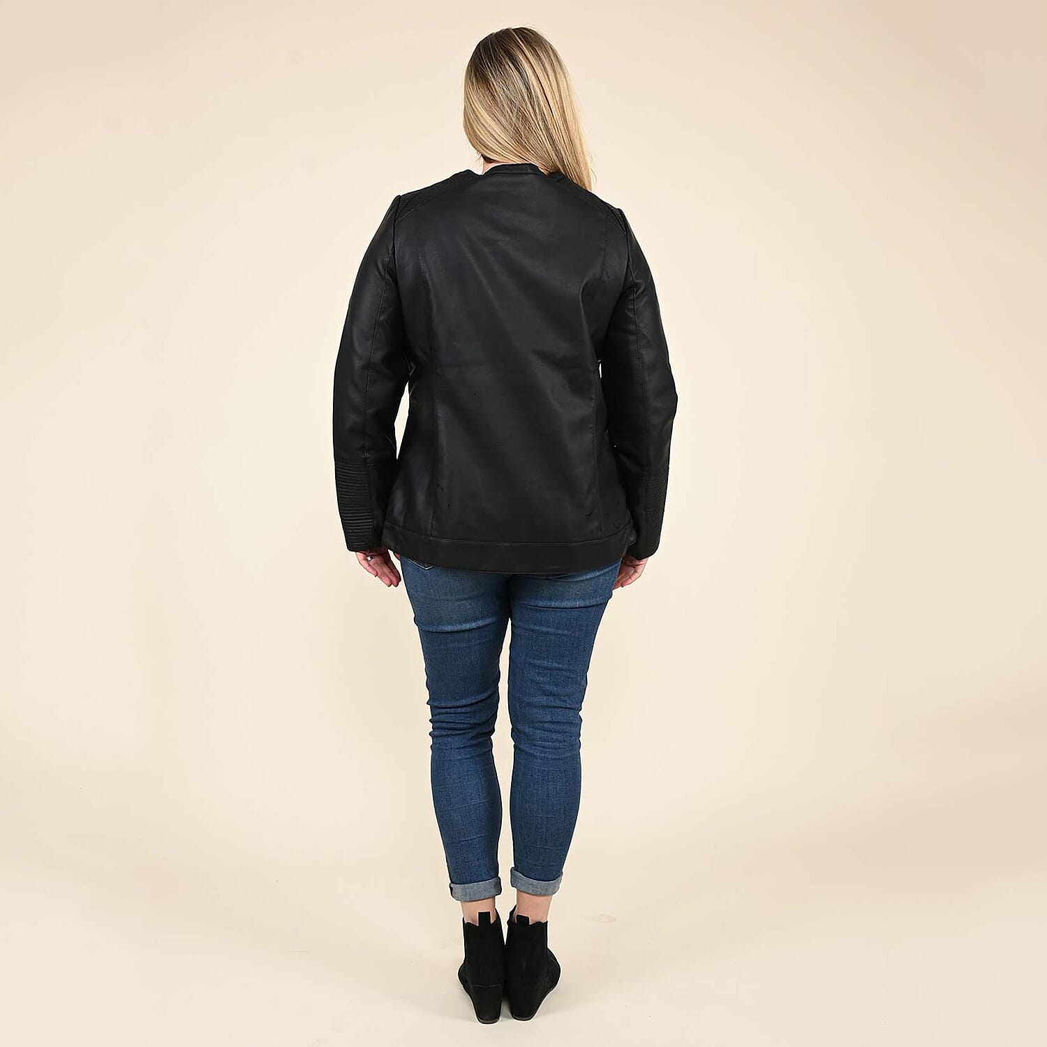 Tamsy Black Faux Leather Zip-Up Motorcycle Jacket - S