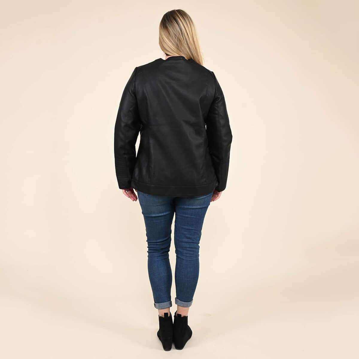 TAMSY Black Faux Leather Zip-Up Motorcycle Jacket - S image number 1