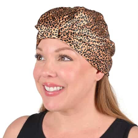 Coffee with Small Leopard Pattern 100% Mulberry Silk Turban image number 0