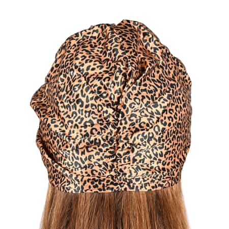 Coffee with Small Leopard Pattern 100% Mulberry Silk Turban image number 1