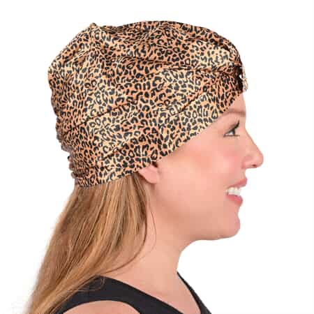 Coffee with Small Leopard Pattern 100% Mulberry Silk Turban image number 2
