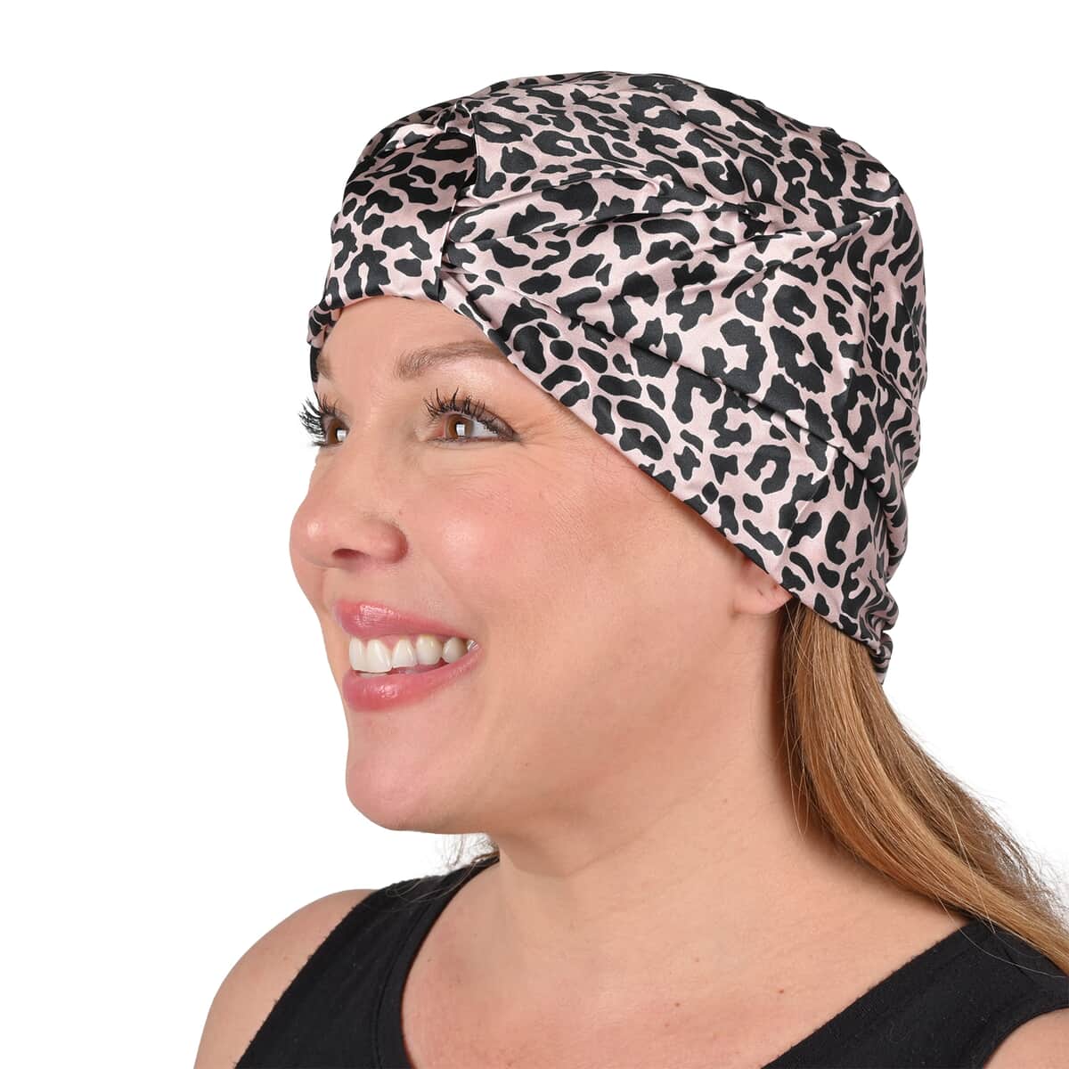 Pink Background with Big Leopard Pattern 100% Mulberry Silk Turban image number 0