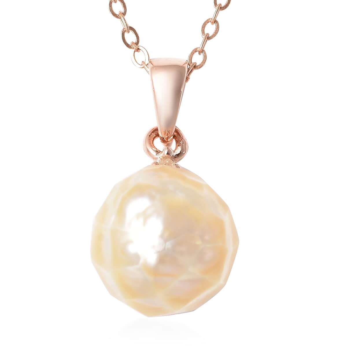 Peach Edison Pearl and Diamond Accent Pendant Necklace 18 Inches in Vermeil Rose Gold Over Sterling Silver 8.26 ctw image number 0