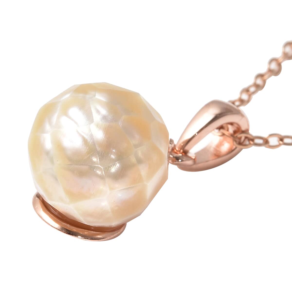 Peach Edison Pearl and Diamond Accent Pendant Necklace 18 Inches in Vermeil Rose Gold Over Sterling Silver 8.26 ctw image number 3