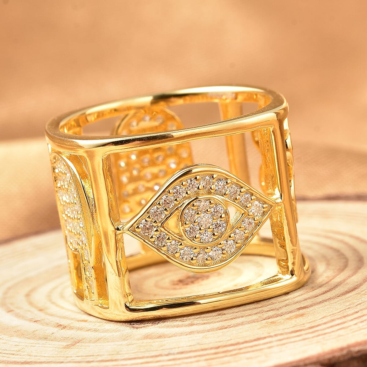 Moissanite VS EF Luck Block Ring in Vermeil Yellow Gold Sterling Silver 8.20 Grams 1.10 ctw image number 1