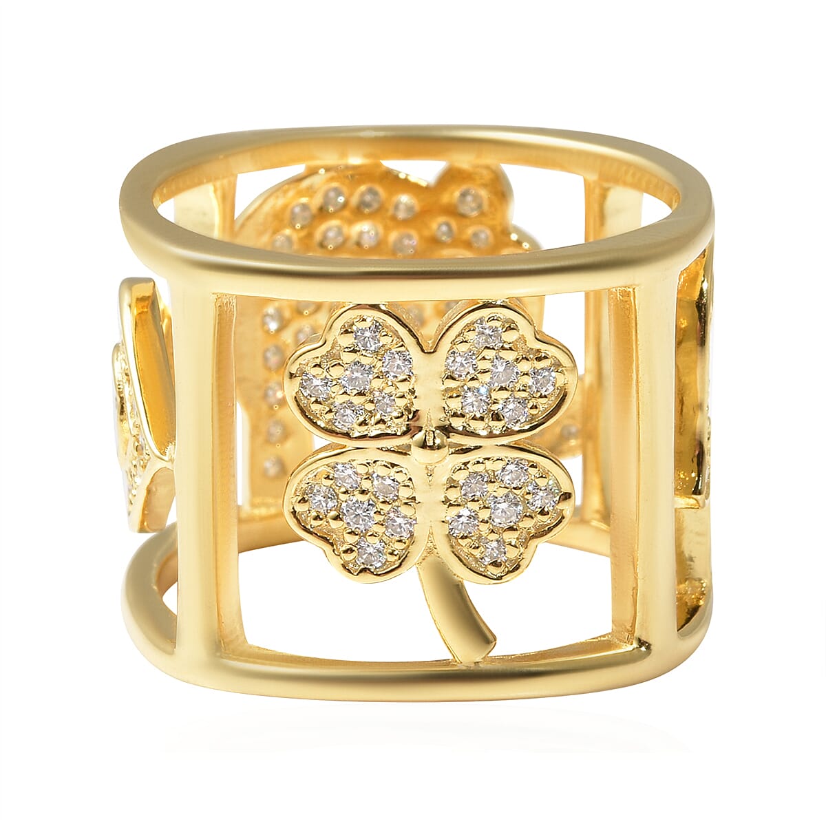 Moissanite VS EF Luck Block Ring in Vermeil Yellow Gold Sterling Silver 8.20 Grams 1.10 ctw image number 3