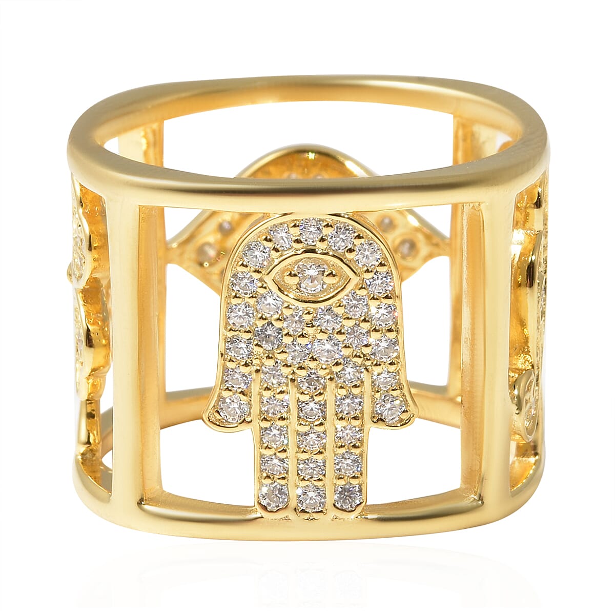 Moissanite VS EF Luck Block Ring in Vermeil Yellow Gold Sterling Silver 8.20 Grams 1.10 ctw image number 5