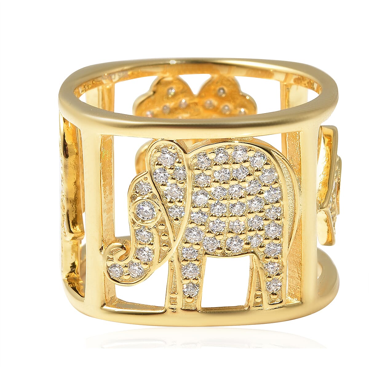 Moissanite VS EF Luck Block Ring in Vermeil Yellow Gold Sterling Silver 8.20 Grams 1.10 ctw image number 6