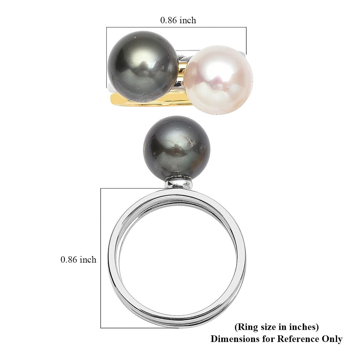 Set of 2 Tahitian Cultured Pearl and White Edison Pearl Ring in Vermeil Yellow Gold and Rhodium Over Sterling Silver (Size 9.0) image number 6