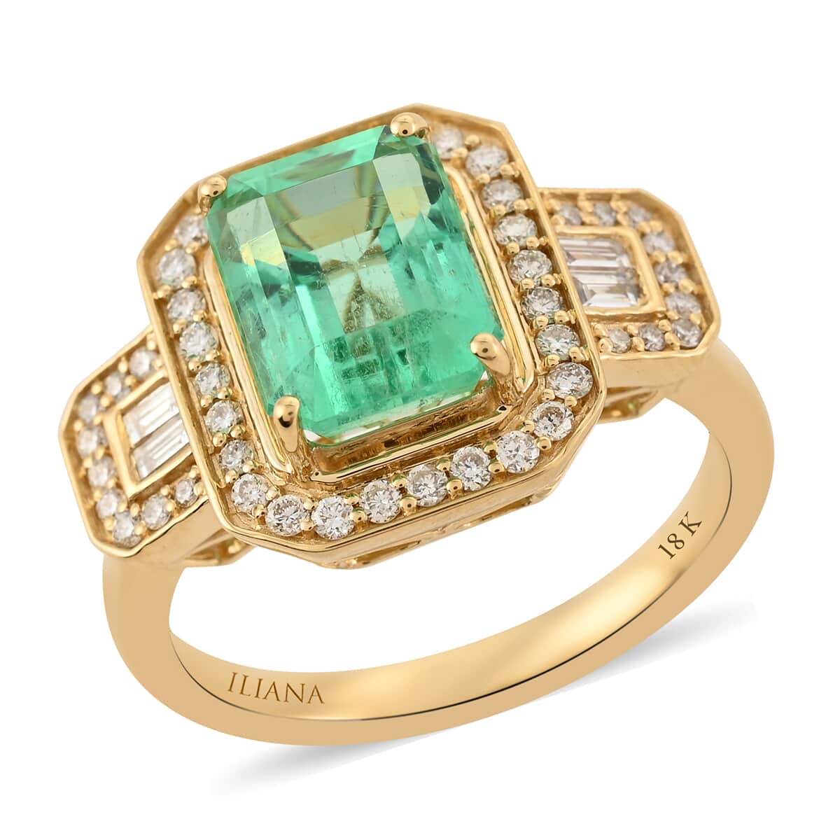ILIANA 18K Yellow Gold AAA Boyaca Colombian Emerald and G-H SI Diamond Ring (Size 7.0) 6.74 Grams 3.20 ctw image number 0