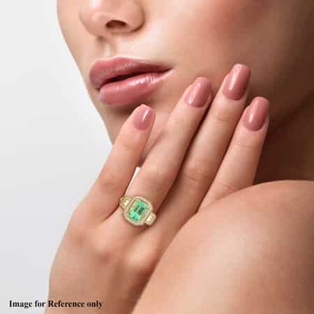 ILIANA 18K Yellow Gold AAA Boyaca Colombian Emerald and G-H SI Diamond Ring (Size 7.0) 6.74 Grams 3.20 ctw image number 1