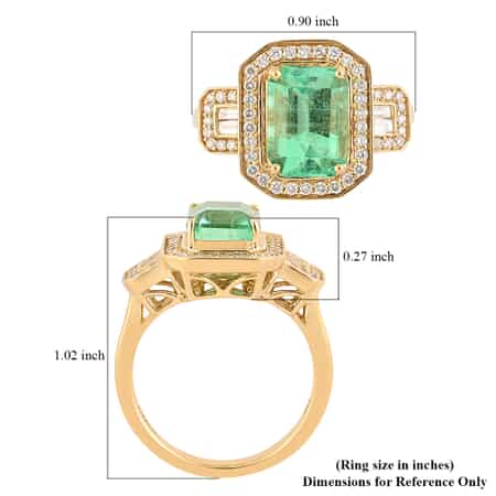 ILIANA 18K Yellow Gold AAA Boyaca Colombian Emerald and G-H SI Diamond Ring (Size 7.0) 6.74 Grams 3.20 ctw image number 4