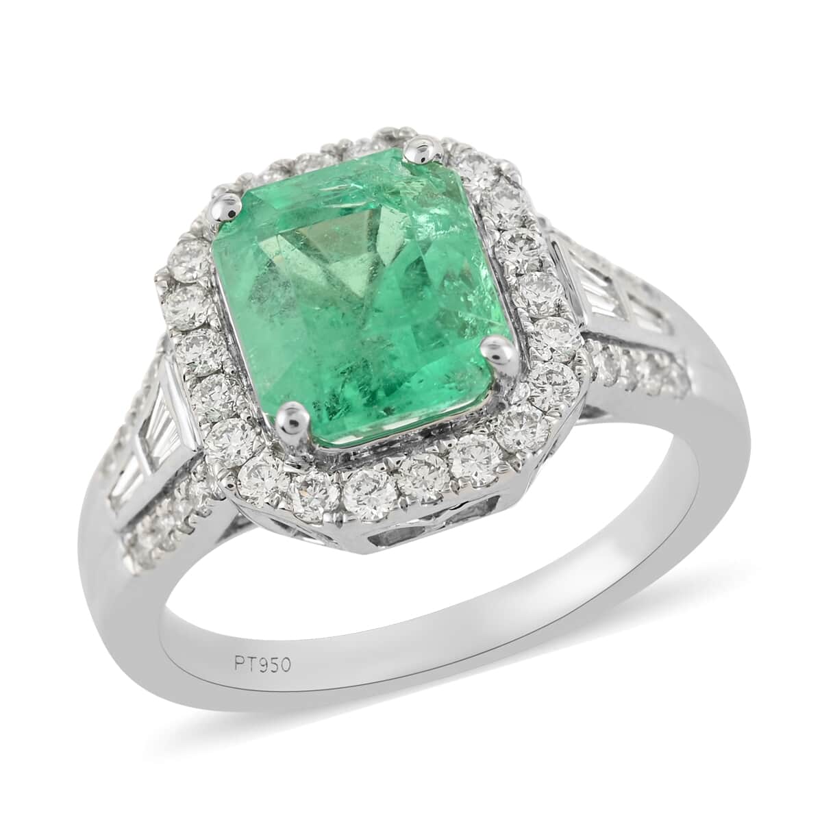 One Of A Kind RHAPSODY 950 Platinum AAAA Boyaca Colombian Emerald and E-F VS Diamond Ring (Size 7.0) 7.90 Grams 3.40 ctw image number 0