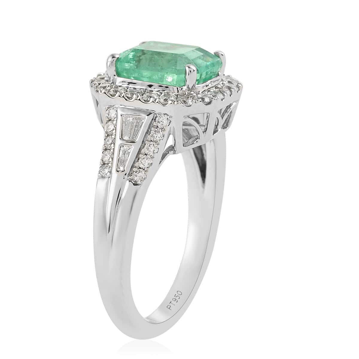 One Of A Kind RHAPSODY 950 Platinum AAAA Boyaca Colombian Emerald and E-F VS Diamond Ring (Size 7.0) 7.90 Grams 3.40 ctw image number 2
