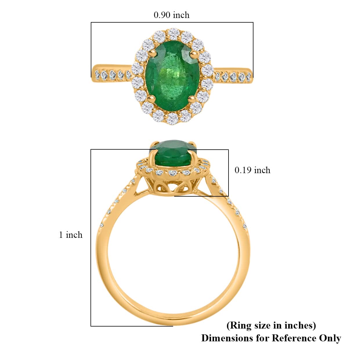 Iliana 18K Yellow Gold AAA Kagem Zambian Emerald and G-H SI Diamond Halo Ring (Size 10.0) 1.65 ctw image number 4
