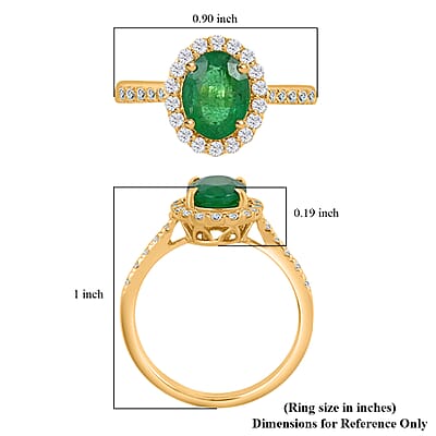 Iliana 18K Yellow Gold AAA Kagem Zambian Emerald and G-H SI Diamond Halo Ring (Size 6.0) 1.65 ctw