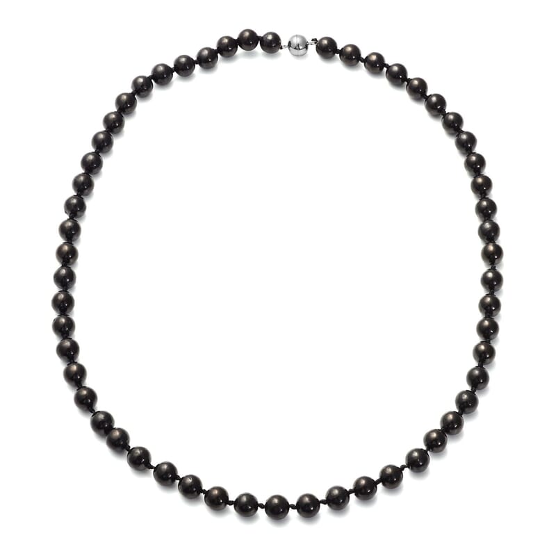Shungite 220.00 ctw Beaded Necklace in Rhodium Over Sterling Silver 20 Inches