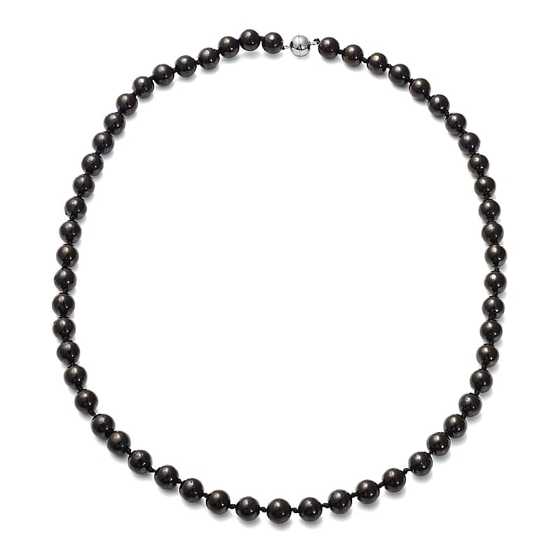 Shungite 220.00 ctw Beaded Necklace in Rhodium Over Sterling Silver 20 Inches