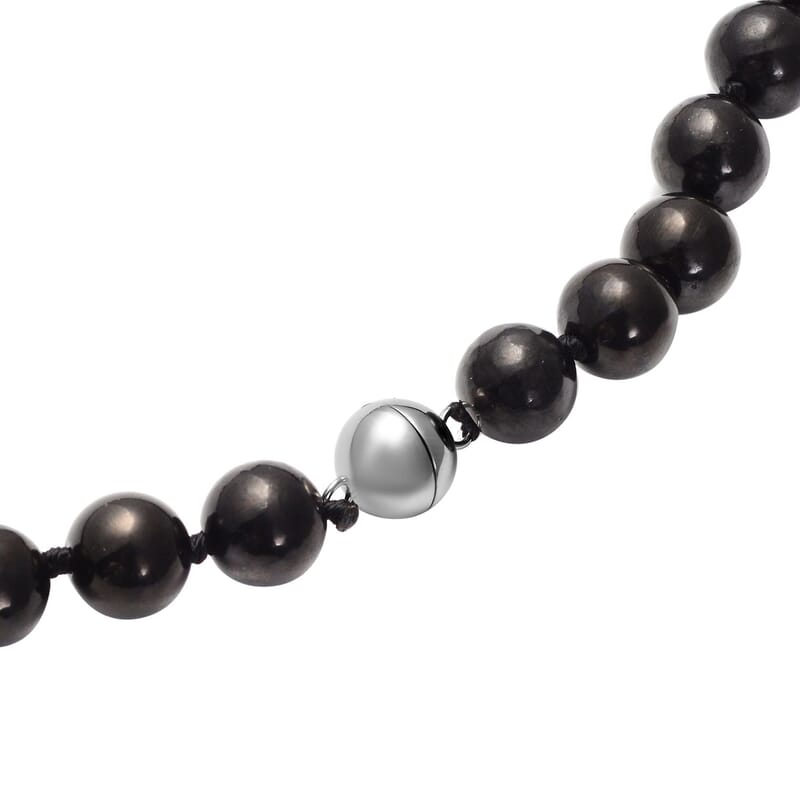 Shungite 220.00 ctw Beaded Necklace in Rhodium Over Sterling Silver 20 Inches
