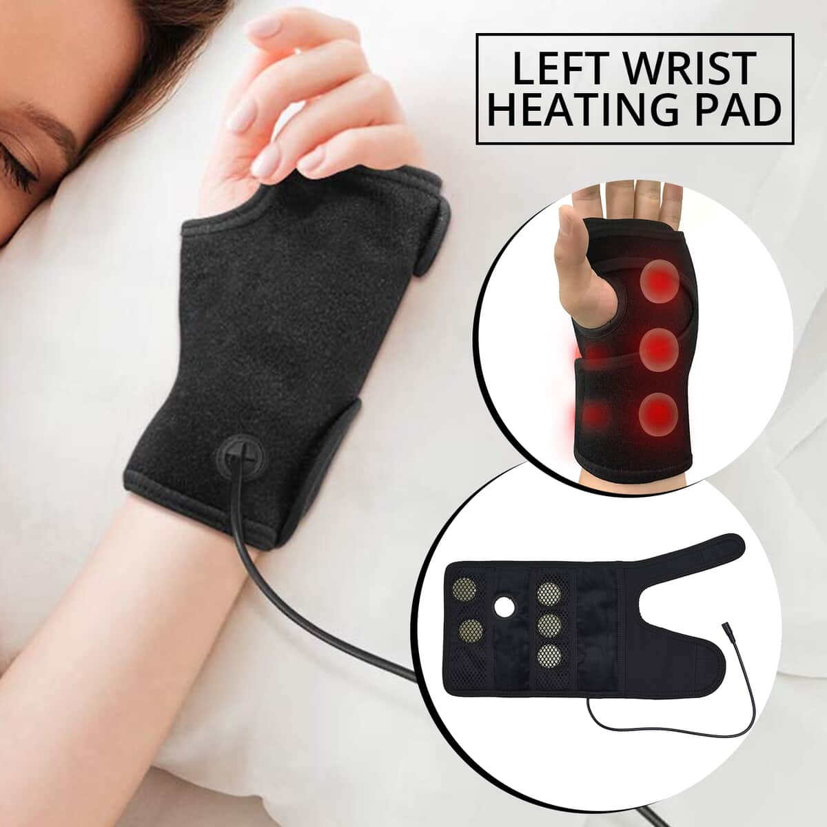 UTK DC Natural Jade Wrist Heating Pad Wraps for Carpal Tunnel (Left) with Faux Leather and PP Cotton image number 1