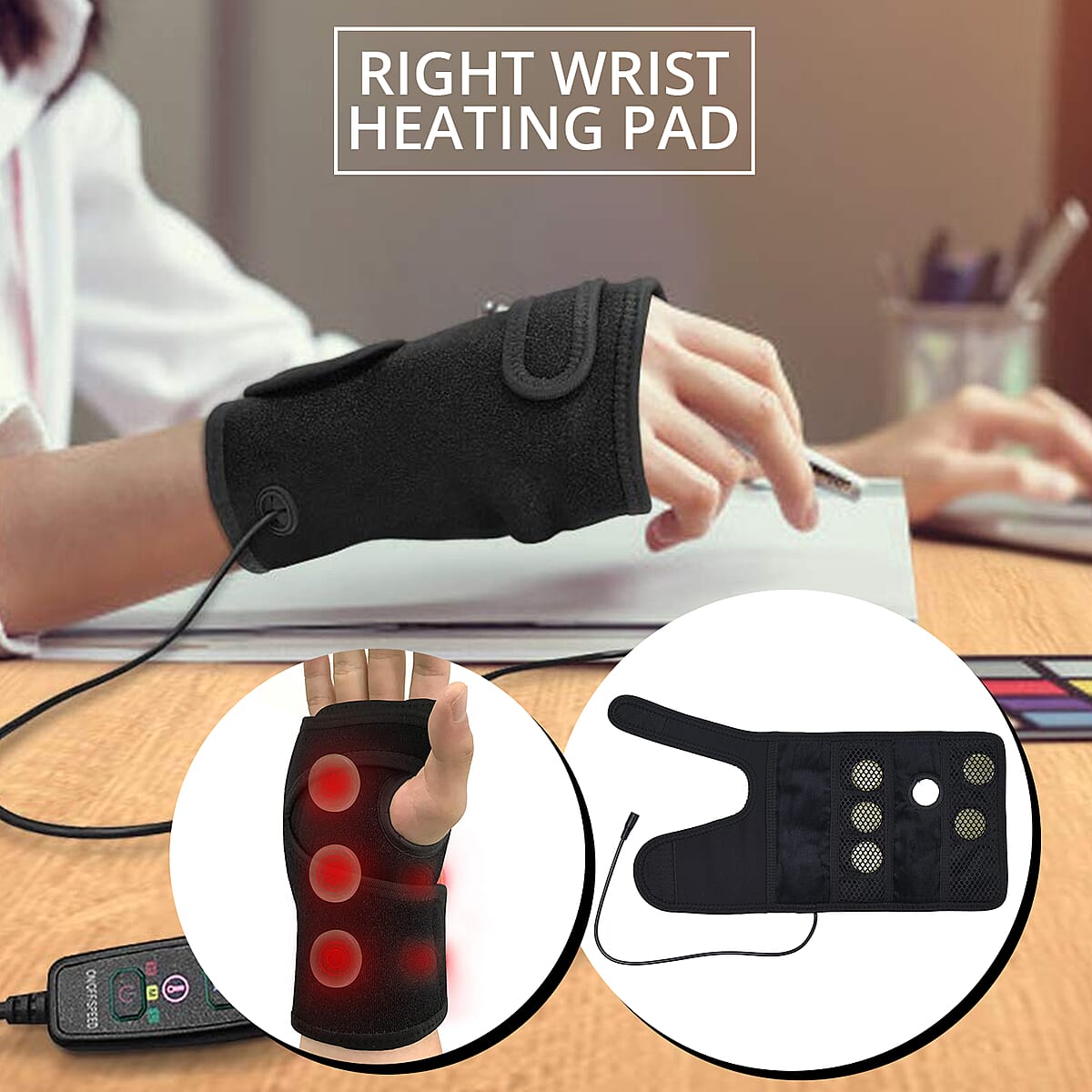 UTK DC Natural Jade Wrist Heating Pad Wraps for Carpal Tunnel (Right) with Faux Leather and PP Cotton image number 1