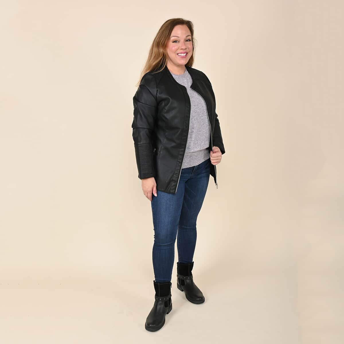 Tamsy Black Faux Leather Zip-Up Motorcycle Jacket - XL image number 0