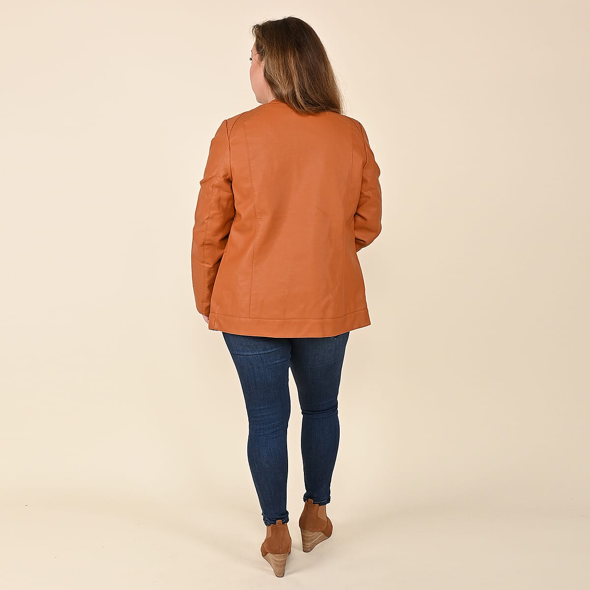 Tamsy Cognac Faux Leather Zip-Up Motorcycle Jacket - 2X image number 1