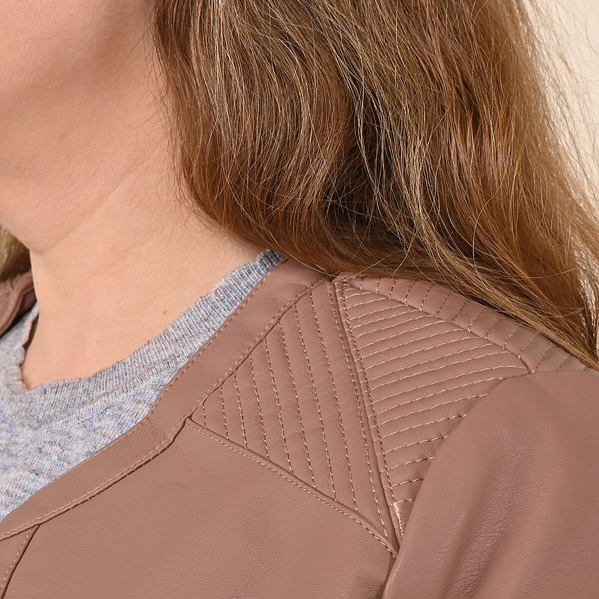 Tamsy Blush Faux Leather Zip-Up Motorcycle Jacket - S image number 3