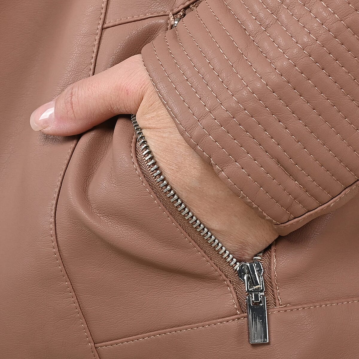 Tamsy Blush Faux Leather Zip-Up Motorcycle Jacket - S image number 4