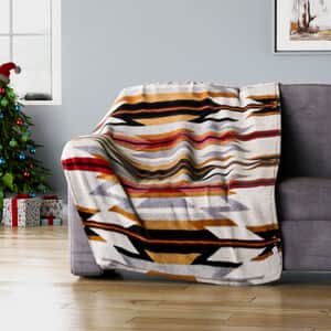 Homesmart Beige and Red Tribal Print Pattern Single Layer Sherpa Fleece Blanket, Lightweight Throw Blanket 78 X 59 Inches