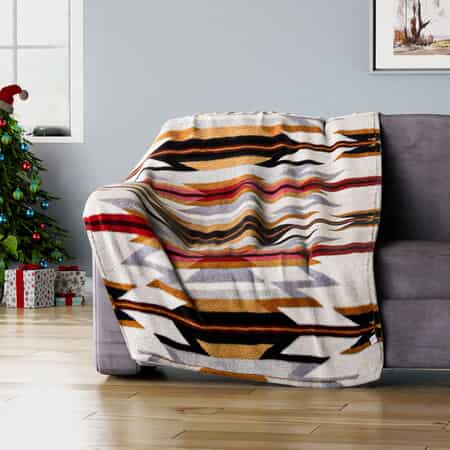 HOMESMART Beige and Red Tribal Printed Pattern Single Layer Sherpa Blanket 59"x78") image number 0